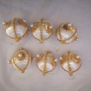 6 Vintage Decorated by Hand Christmas Tree Ornaments